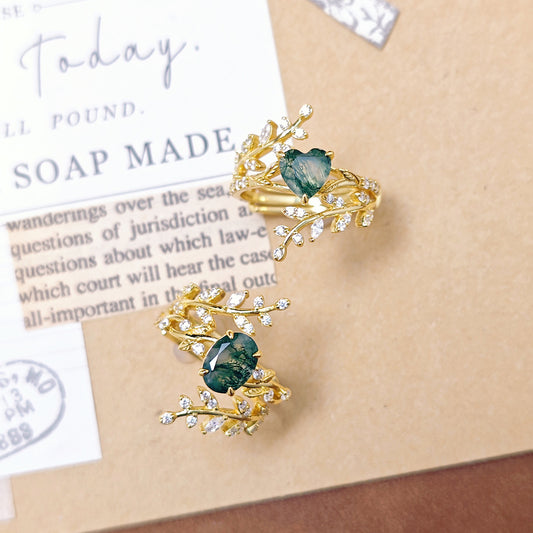 Aquatic Agate S925 Silver Ring Set Mori Retro