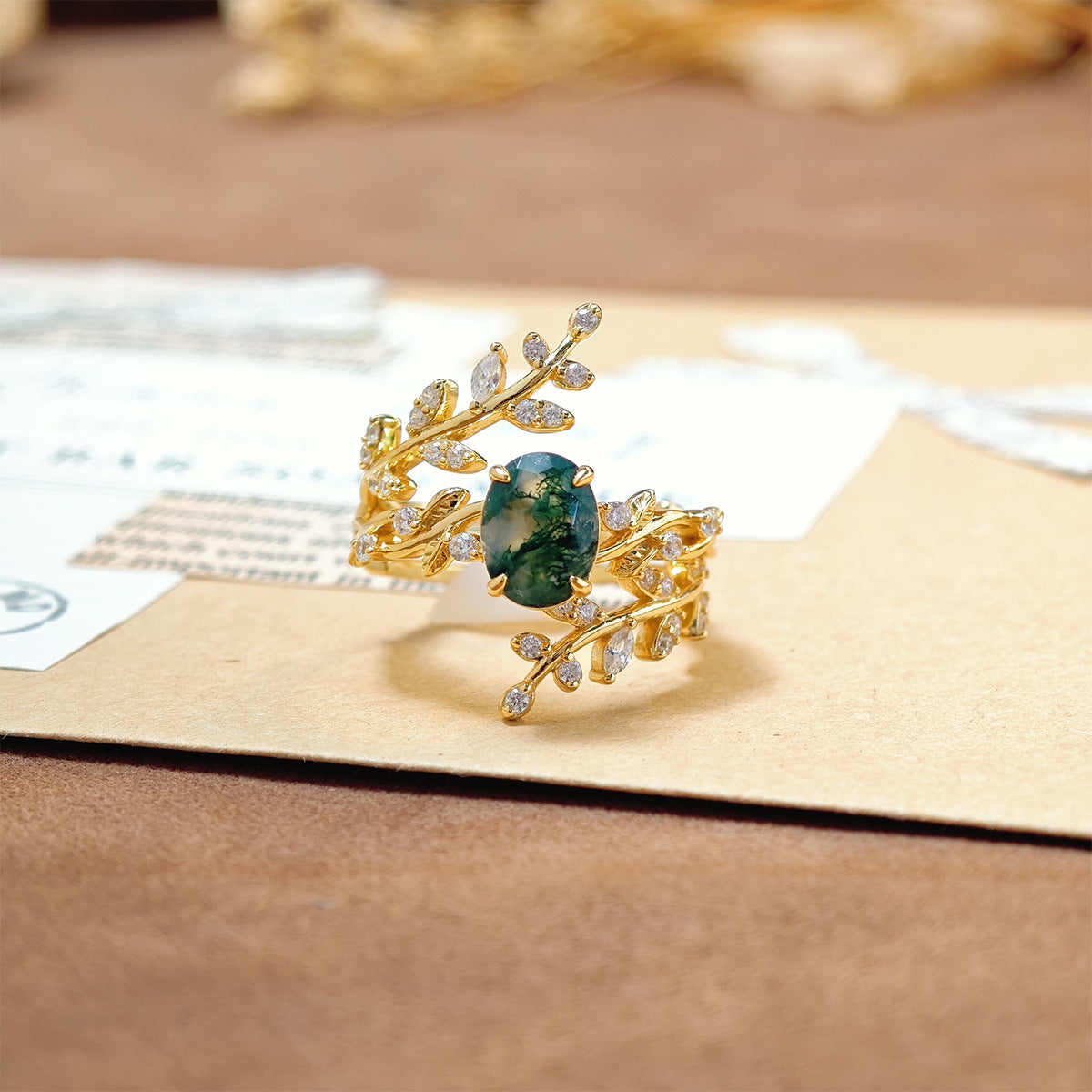 Aquatic Agate S925 Silver Ring Set Mori Retro