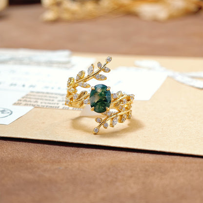 Aquatic Agate S925 Silver Ring Set Mori Retro
