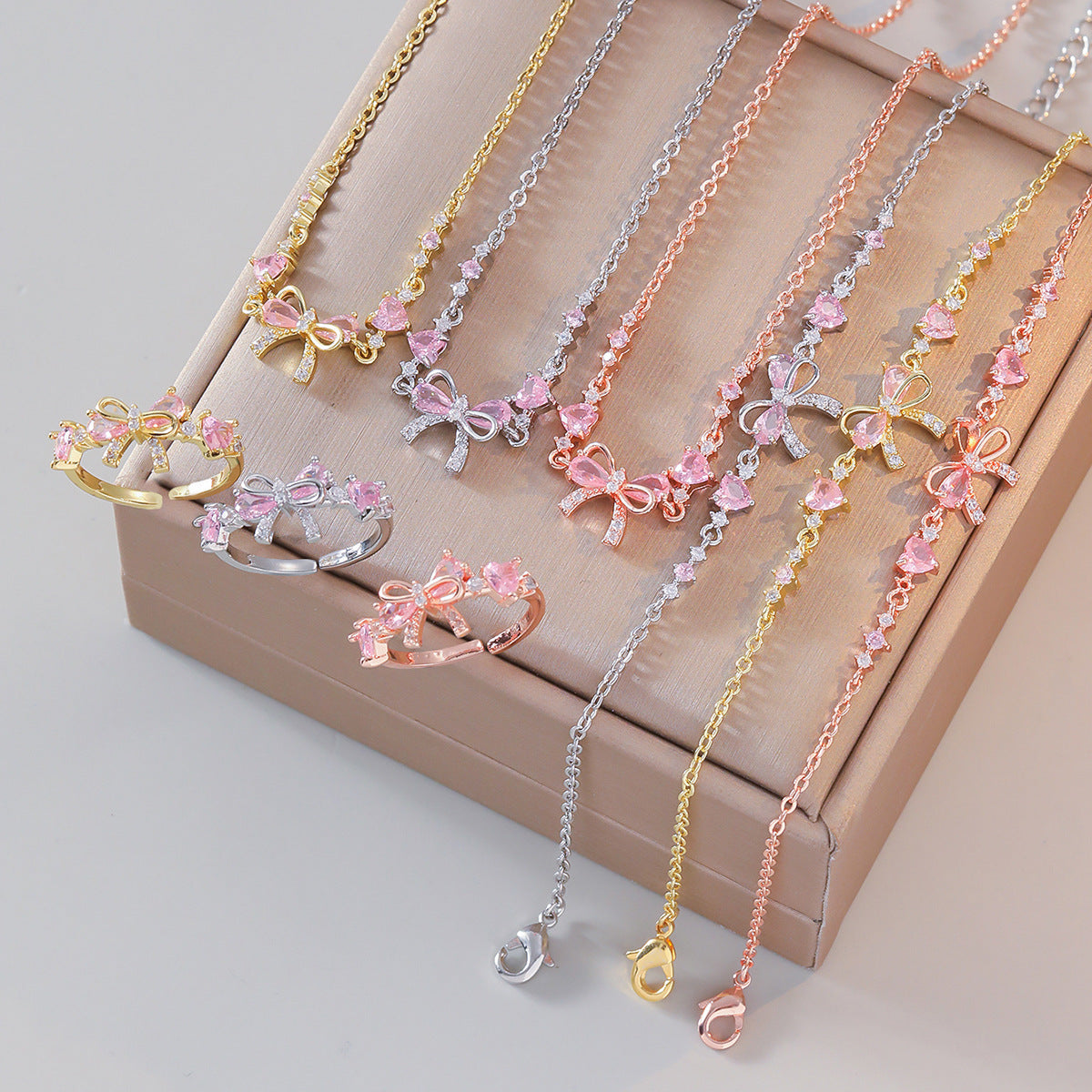 Cute Bow Bracelet, Ring, Necklace Set