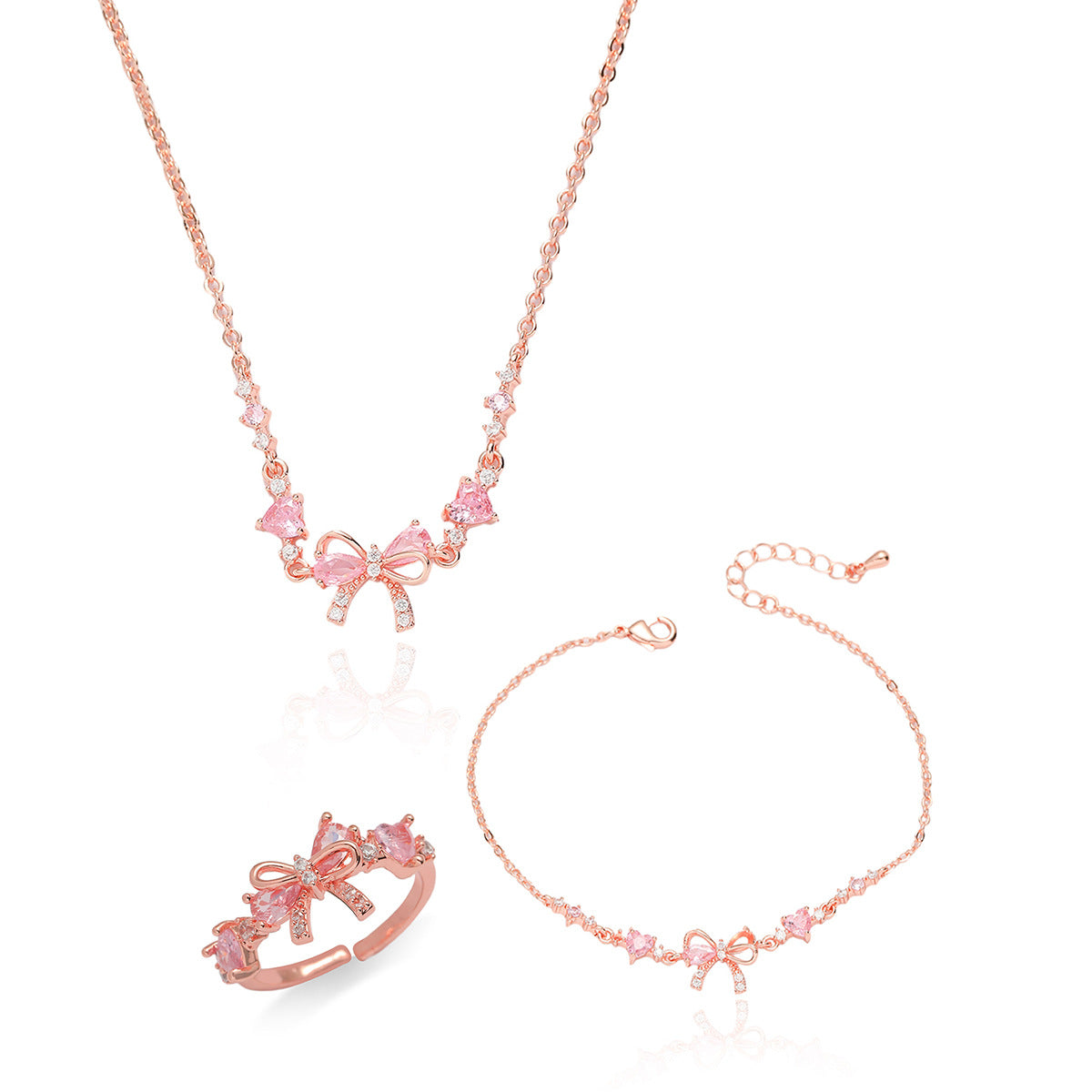 Cute Bow Bracelet, Ring, Necklace Set