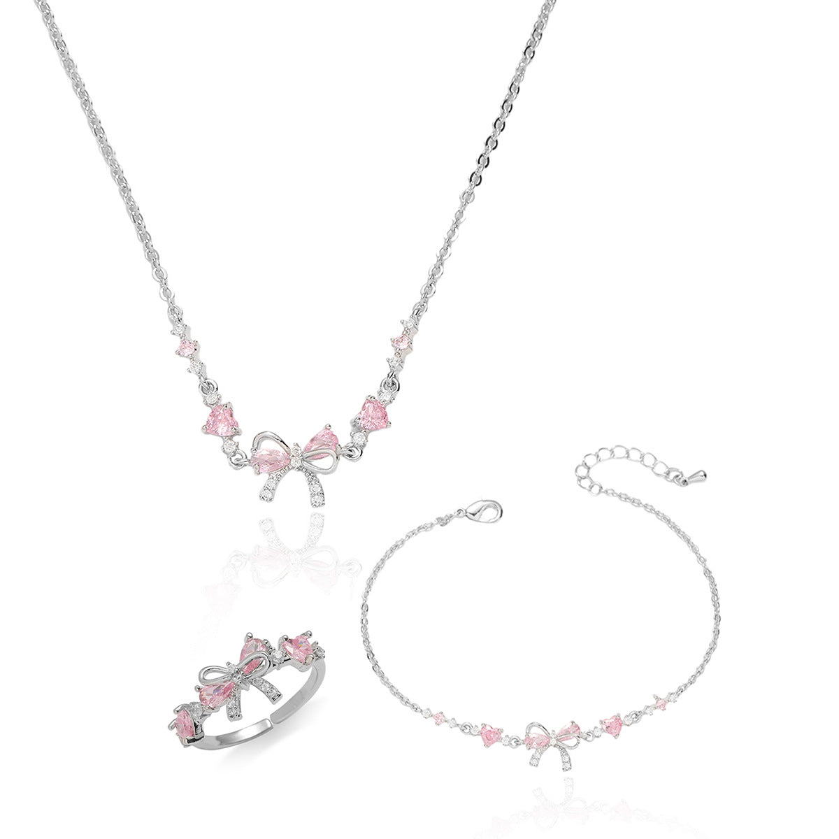 Cute Bow Bracelet, Ring, Necklace Set