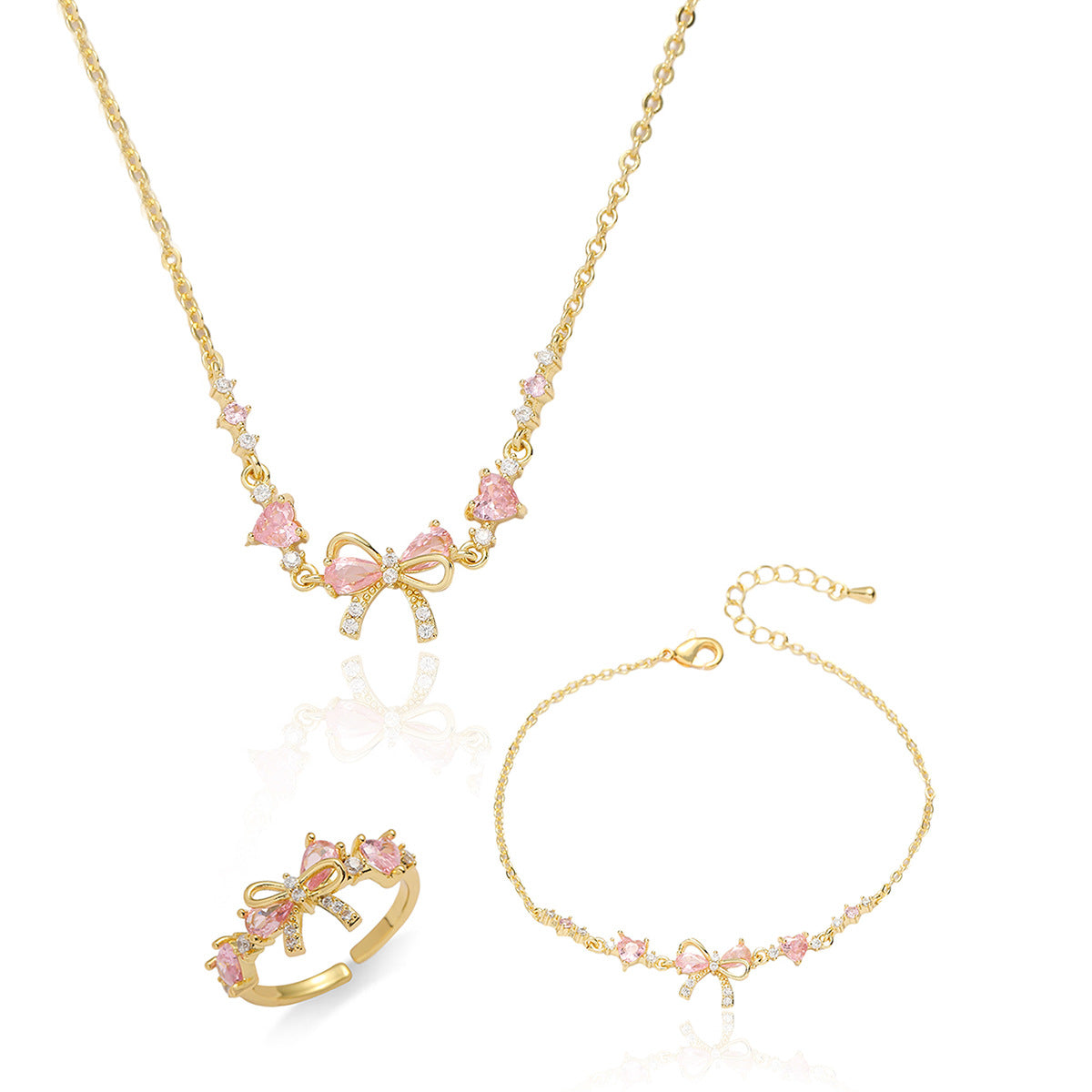 Cute Bow Bracelet, Ring, Necklace Set