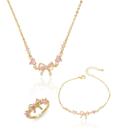 Cute Bow Bracelet, Ring, Necklace Set