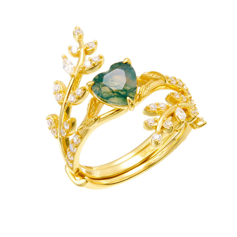 Aquatic Agate S925 Silver Ring Set Mori Retro